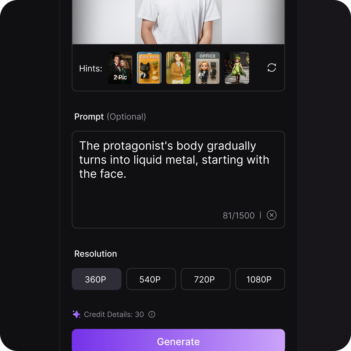 Step 2: Enter prompt words interface